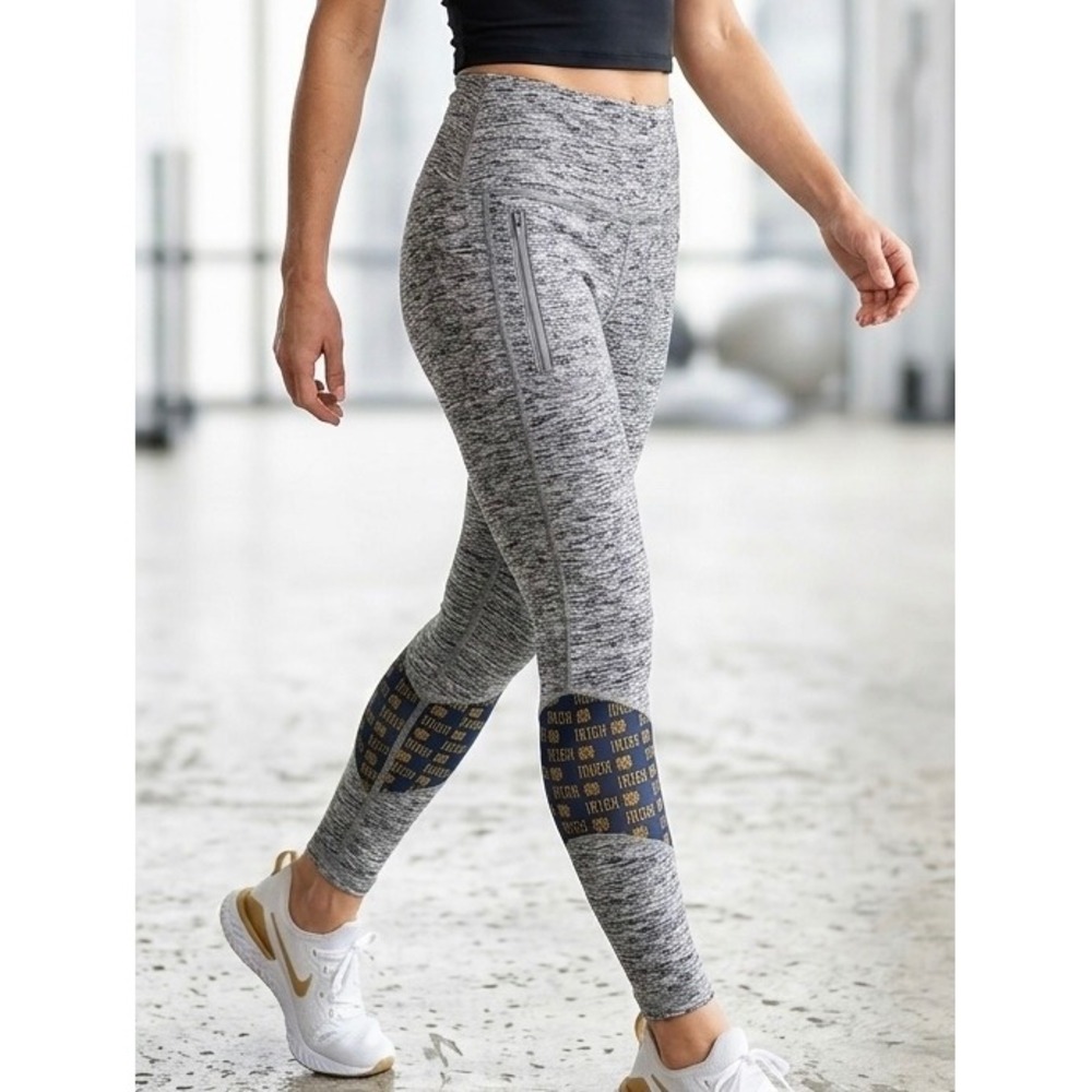 ZOOZATZ Notre Dame Fighting Irish Gray‎ Space Dye Mesh Pocket Leggings Womens S